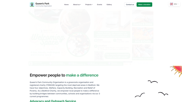 Screenshot of the Queen's Park Community Organisation website