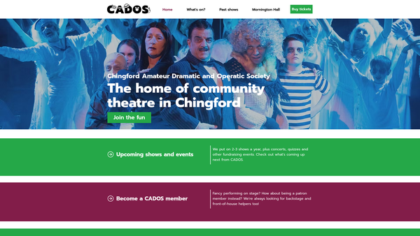Screenshot of the Chingford Amateur Dramatic And Operatic Society website