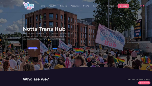 Screenshot of the Notts Trans Hub website