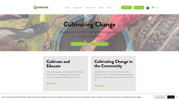 Screenshot of the Cultivating Change website