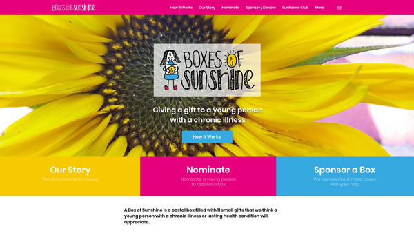 Screenshot of the Boxes Of Sunshine website