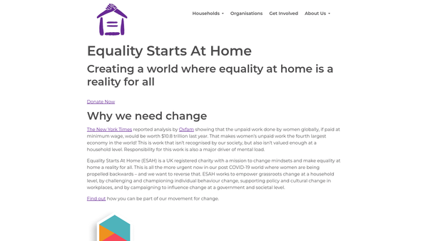 Screenshot of the Equality Starts At Home website