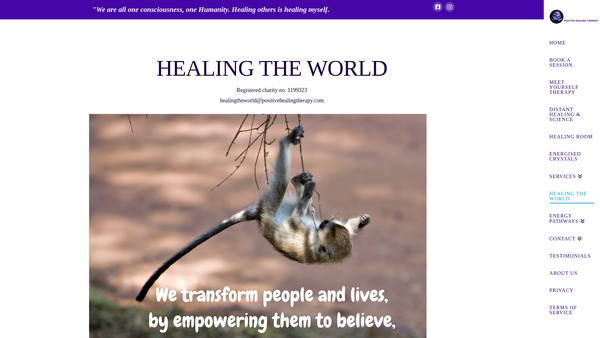 Screenshot of the Healing The World website
