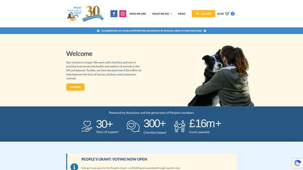 Screenshot of the Petplan Charitable Trust website
