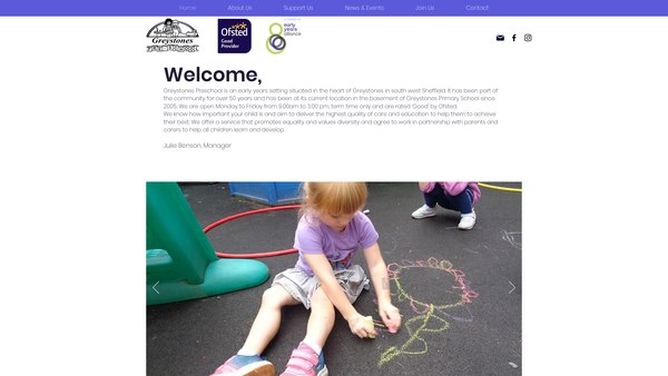 Screenshot of the Greystones Pre-School website