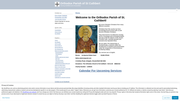 Screenshot of the The Orthodox Church Of St Cuthbert, Chesterfield And District website