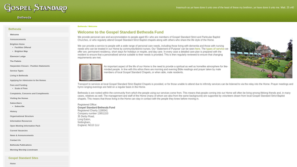 Screenshot of the Gospel Standard Bethesda Fund website