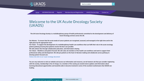 Screenshot of the UK Acute Oncology Society website