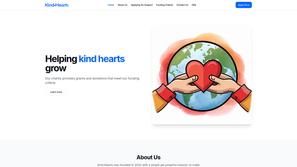 Screenshot of the Kind Hearts website