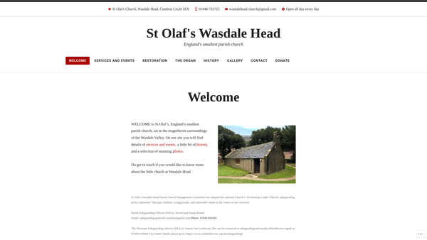 Screenshot of the St Olaf's Wasdale Head Parish Church Management Committee website