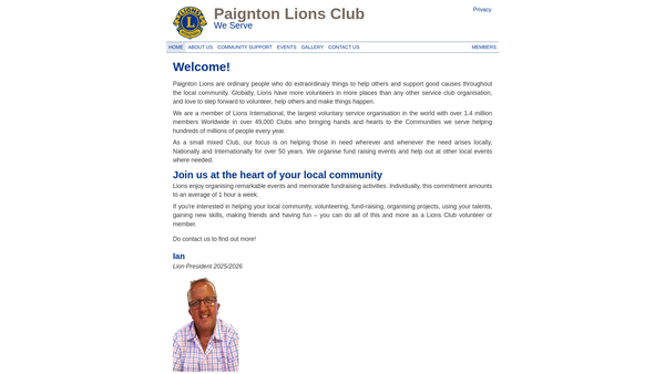 Screenshot of the Paignton Lions Club (CIO) website