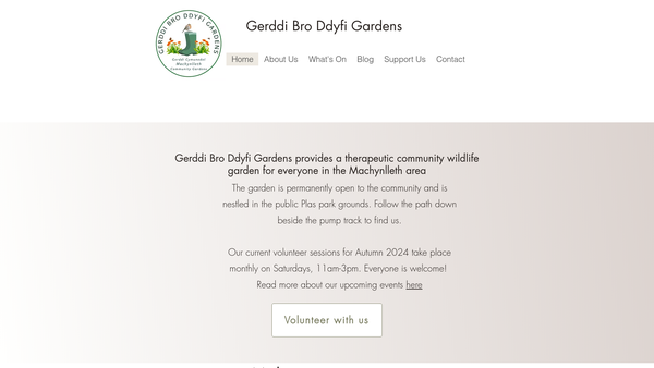 Screenshot of the Gerddi Bro Ddyfi Gardens website