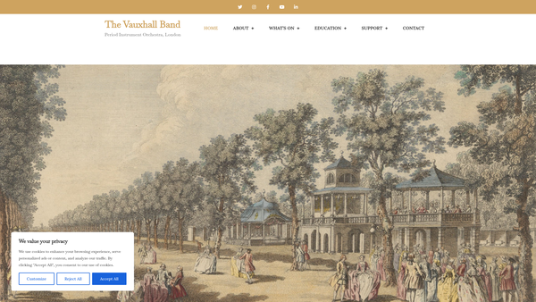 Screenshot of the The Vauxhall Band website