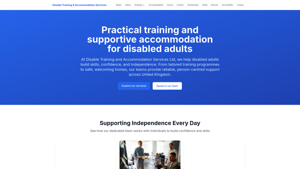 Screenshot of the Disable Training & Accommodation Services Ltd website