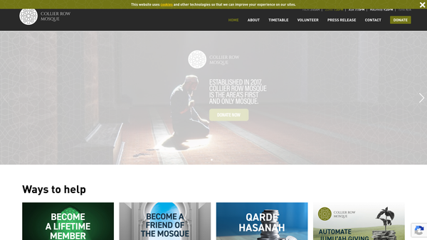 Screenshot of the Collier Row Masjid website