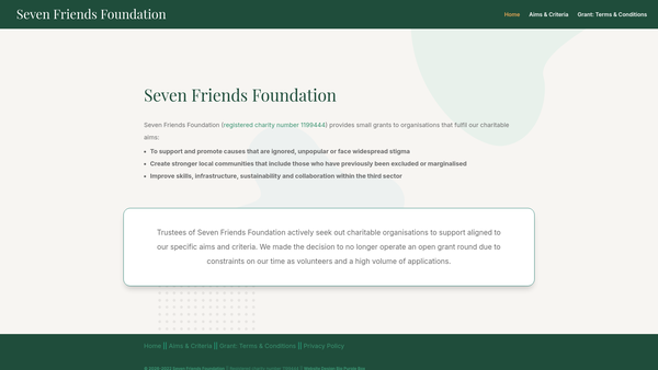 Screenshot of the Seven Friends Foundation website
