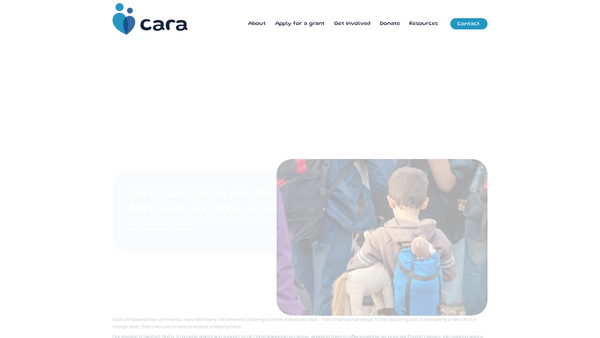 Screenshot of the Christadelphian Aid For Refugees And Asylum Seekers (Cara) website