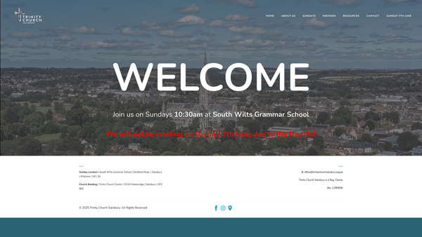 Screenshot of the Trinity Church Salisbury website