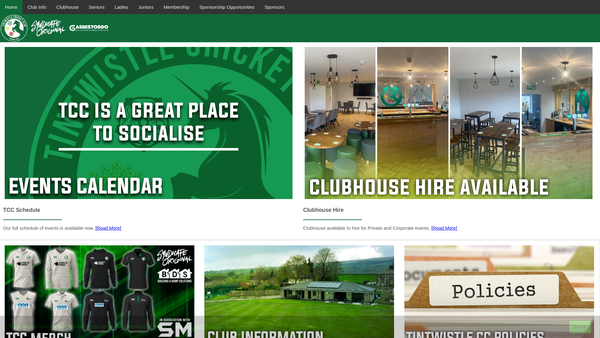 Screenshot of the Tintwistle Cricket Club website