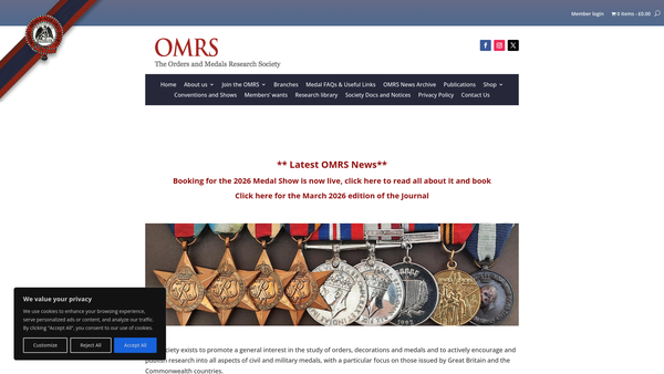 Screenshot of the The Orders And Medals Research Society website