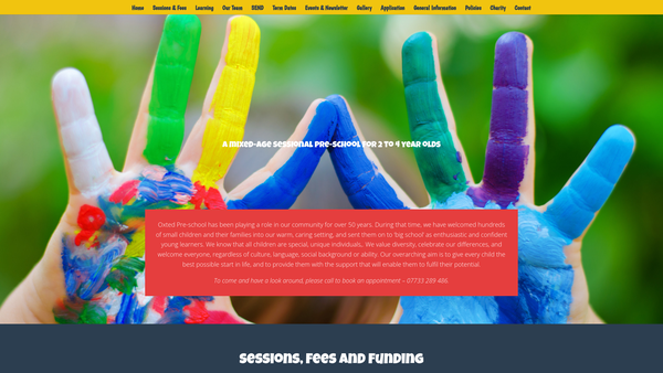 Screenshot of the Oxted Pre-School Playgroup website