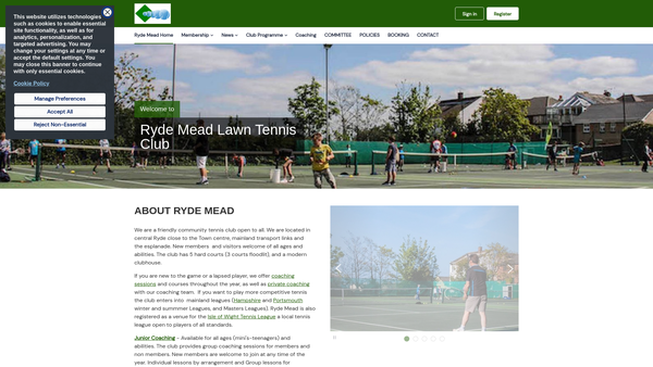 Screenshot of the Ryde Mead Lawn Tennis Club CIO website