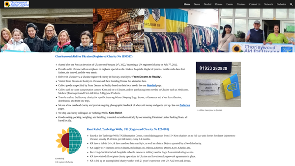 Screenshot of the Chorleywood Aid For Ukraine website