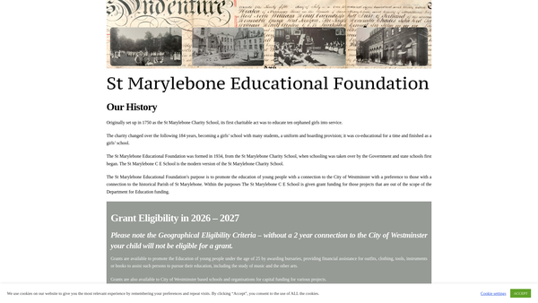 Screenshot of the St Marylebone Educational Foundation website