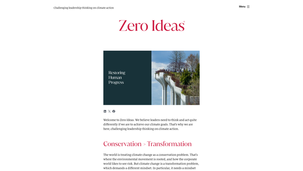 Screenshot of the Zero Ideas website