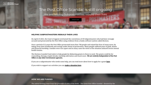 Screenshot of the Horizon Scandal Fund website