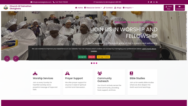 Screenshot of the Church Of Salvation (Oke-Igbala) website