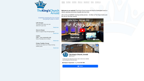 Screenshot of the The King's Church Arnold website