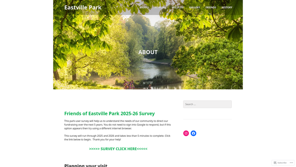 Screenshot of the Friends Of Eastville Park website
