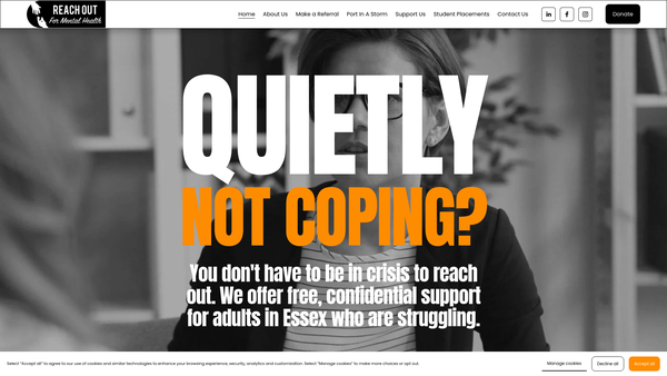 Screenshot of the Reach Out For Mental Health CIO website