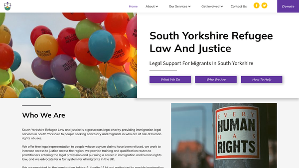 Screenshot of the South Yorkshire Refugee Law And Justice website