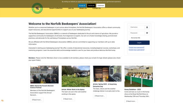 Screenshot of the Norfolk Beekeepers' Association website