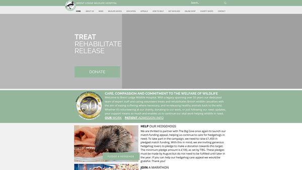 Screenshot of the Brent Lodge Wildlife Hospital website