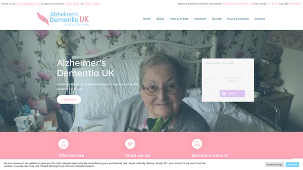 Screenshot of the Alzheimer's Dementia UK CIO website