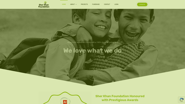 Screenshot of the Sher Khan Foundation website