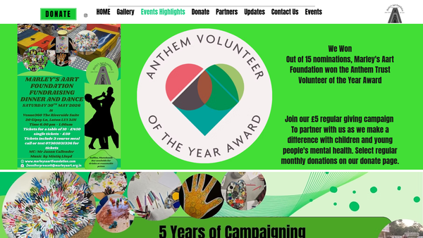 Screenshot of the Marley's Aart Foundation website