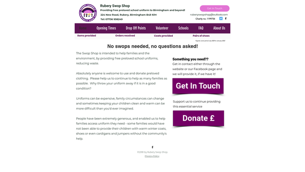 Screenshot of the Rubery Swop Shop website