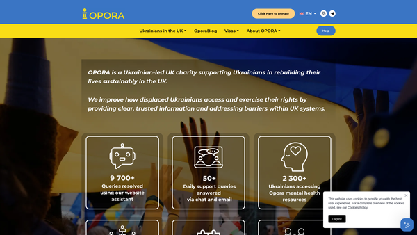 Screenshot of the Opora website