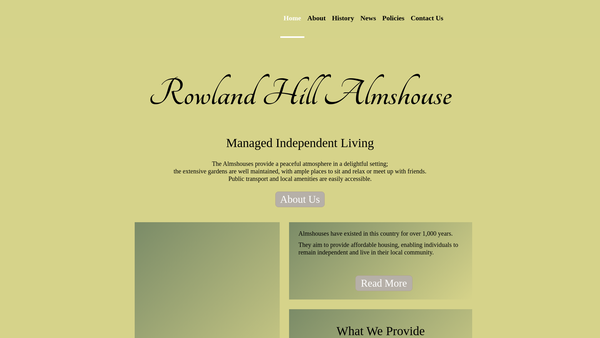 Screenshot of the Rowland Hill And Vaughan Almshouse Charity website