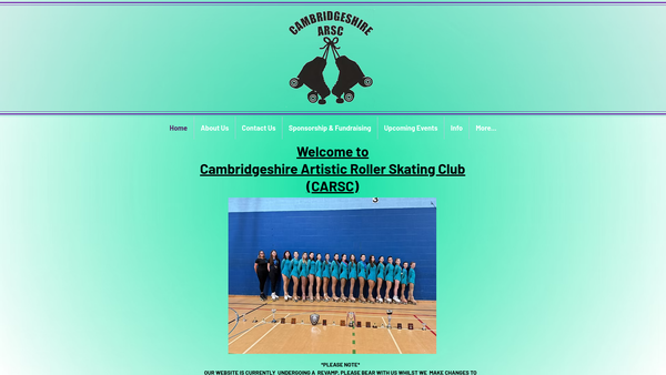 Screenshot of the Cambridgeshire Artistic Roller Skating Club website