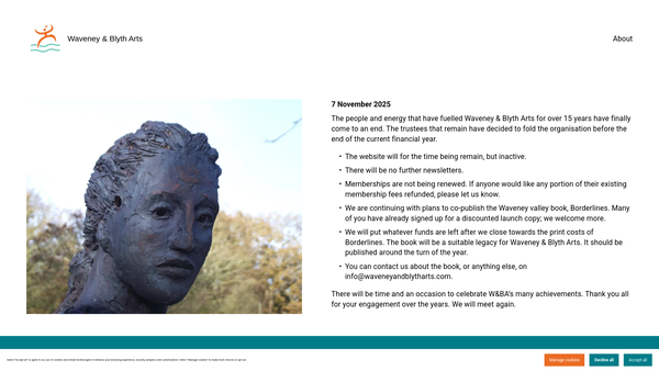 Screenshot of the Waveney And Blyth Arts website