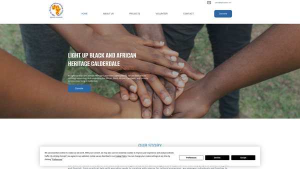 Screenshot of the Light Up Black And African Heritage Calderdale website