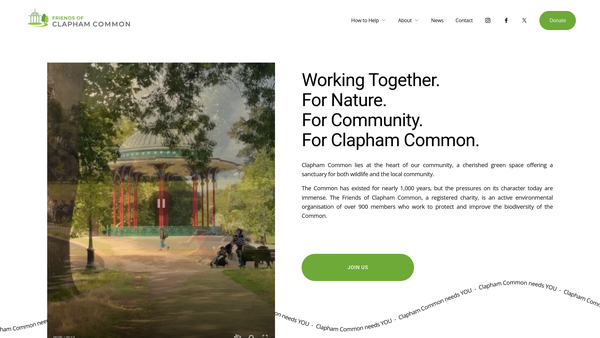 Screenshot of the Friends Of Clapham Common website