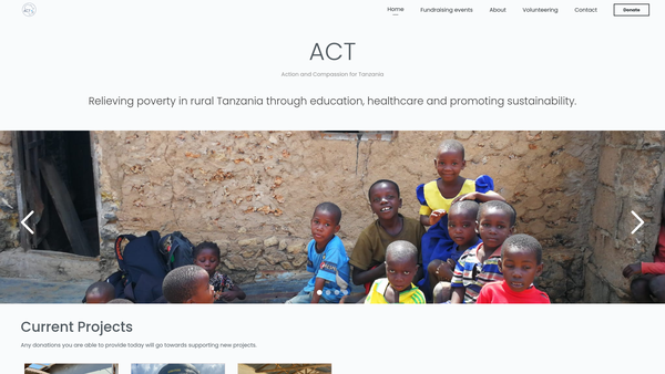 Screenshot of the Action And Compassion For Tanzania website