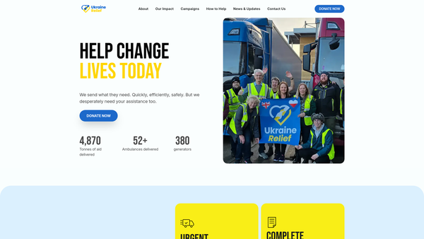 Screenshot of the Ukraine Relief Aid website