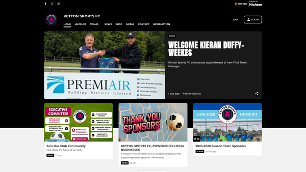 Screenshot of the Ketton Sports Juniors Football Club website